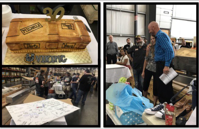 vikingpacking's tweet photo. Viking is excited to celebrate Michelle Gillette's 30 Year Anniversary! She was showered with gifts, cake, and an all-expenses paid vacation. Please join us in congratulating Michelle with her achievement. #30years #itsavikingthing https://t.co/a0R8xGK1vy