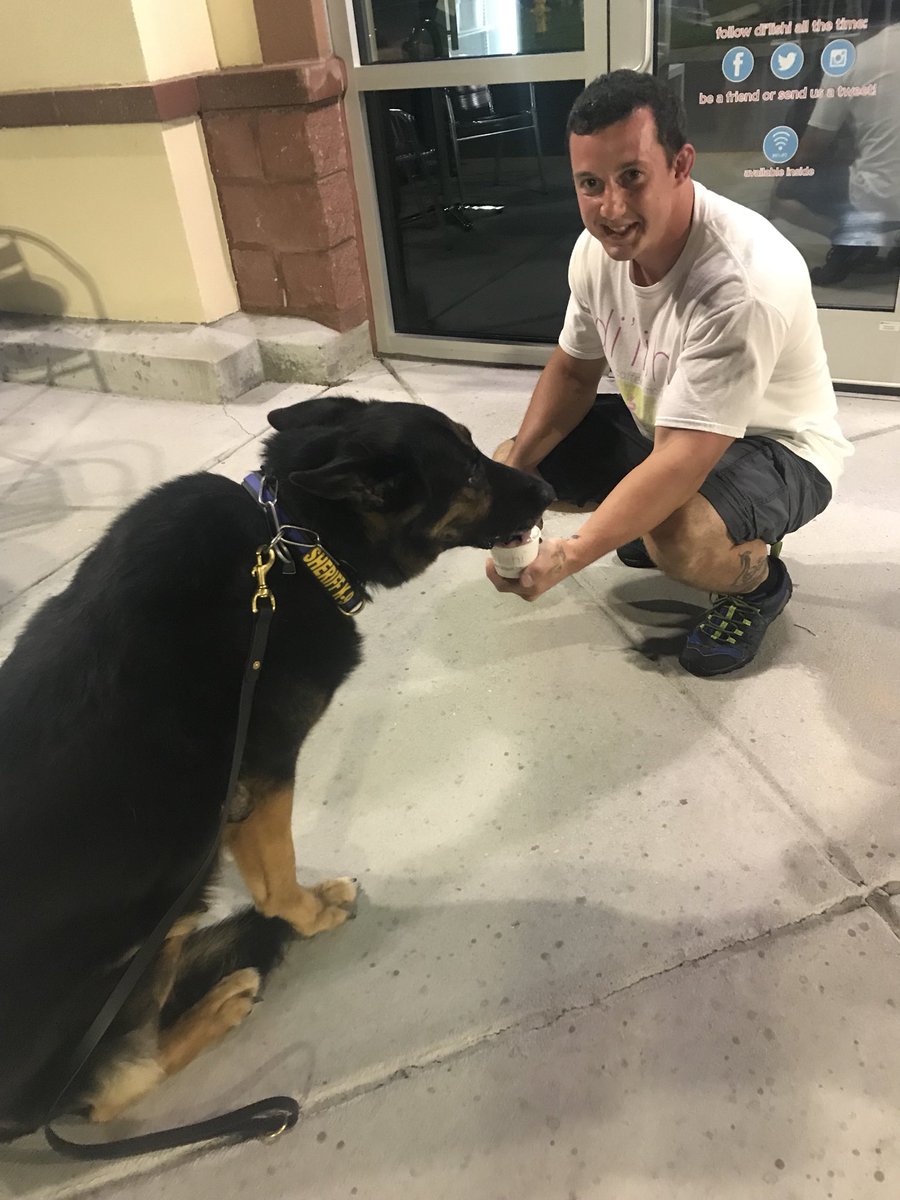 WCSOFL's tweet image. Early bird gets the worm. Or, in this case, the early dog gets the puppychino from @dilishi in Freeport! @OfficialLivePD #K9Kayne met the owner of this cool shop and got himself a treat! #WCSOK9 #K9 #WorkingK9 🐾♥️🚔☀️