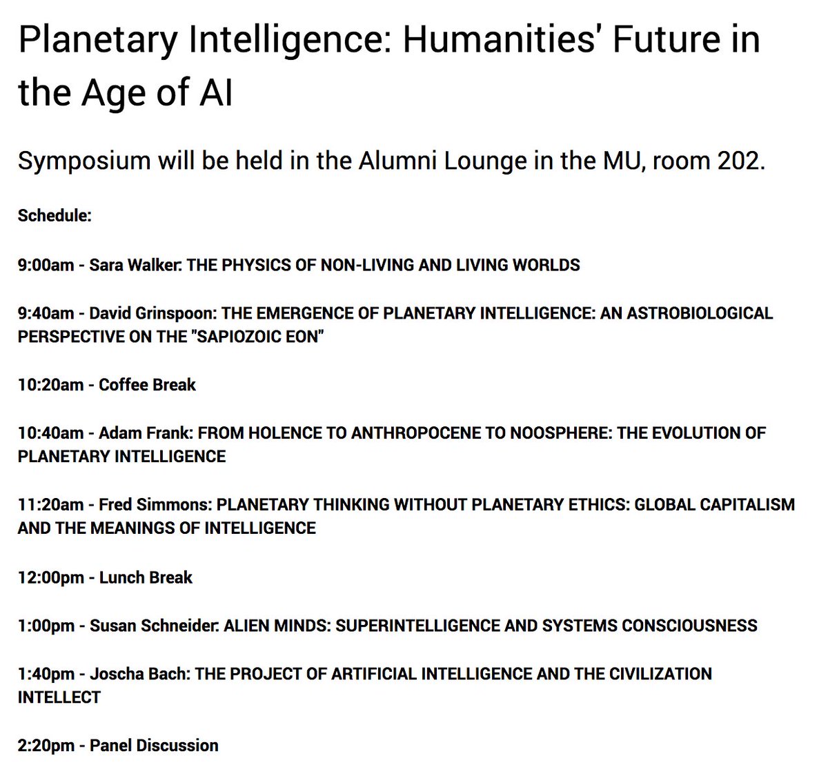 Sara_Imari's tweet image. Here's the line-up of talks (times are US Pacific), featuring @DrFunkySpoon, @AdamFrank4, @Plinz, Fred Simmons &amp;amp; Susan Schneider!