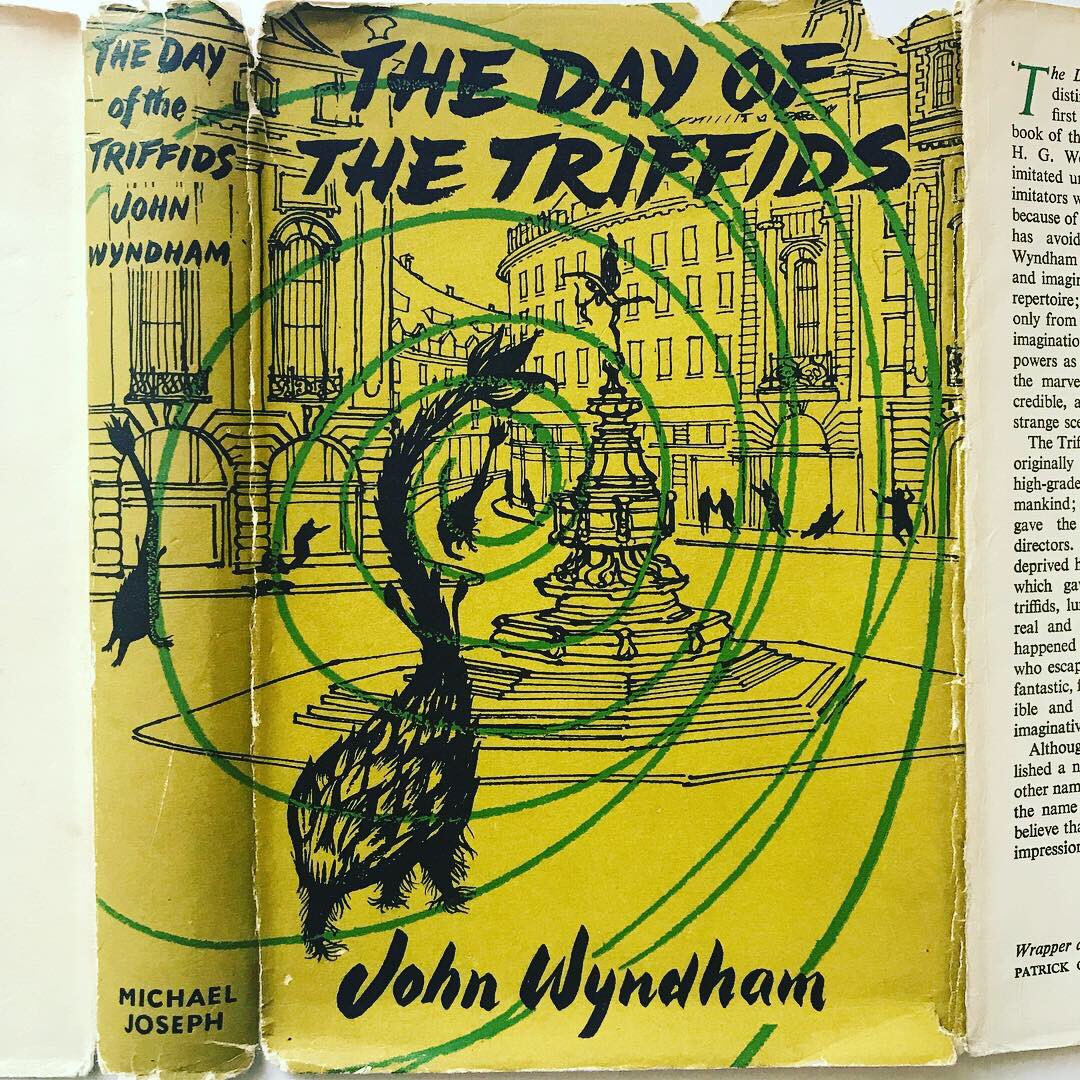 elijohn_art's tweet photo. Restoration of the ‘Triffids’ wrapper complete. Slide along for before and after. Large chipping and loss to the spine tips and hinges and Colour/Artwork re-applied to missing areas #borderlandbooks #dustjacket #paperconservation #bookrestoration #japanesetissue https://t.co/wCU0vEsCcY