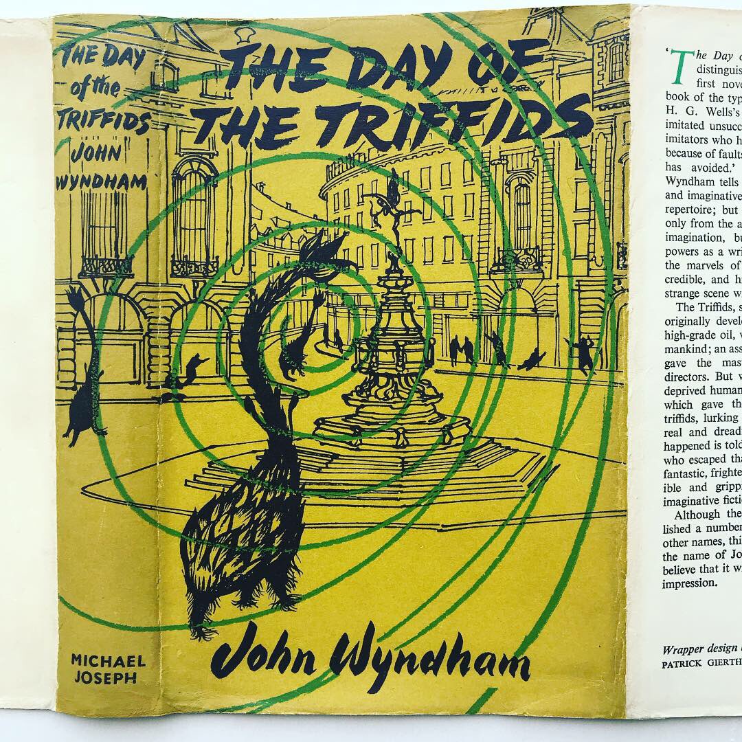 elijohn_art's tweet photo. Restoration of the ‘Triffids’ wrapper complete. Slide along for before and after. Large chipping and loss to the spine tips and hinges and Colour/Artwork re-applied to missing areas #borderlandbooks #dustjacket #paperconservation #bookrestoration #japanesetissue https://t.co/CW2yd6tFAu