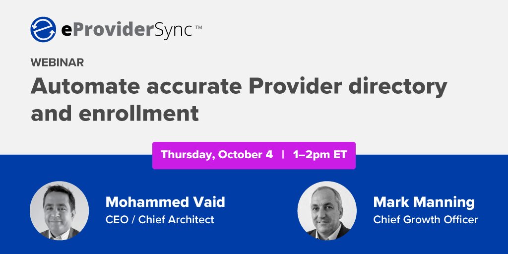 SimplifyHCare's tweet photo. Do your Provider directories have dormant errors and your enrollment processes are highly manual? Join us for our upcoming webinar and let us show you how we can help you simplify Provider directories with #eProviderSync. 

REGISTER NOW: https://t.co/Jbk6ZAXznX https://t.co/wgUuA0rFJO