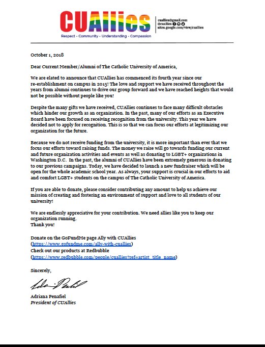 cuallies's tweet photo. Today begins our CUAllies Fundraiser! Please see the attached letter for more information. If you would like to support us please visit https://t.co/T561Vvz64A 

October is also LGBTQ+ History Month. Stay tuned for LGBTQ+ History trivia and facts! https://t.co/GotEpNarwW