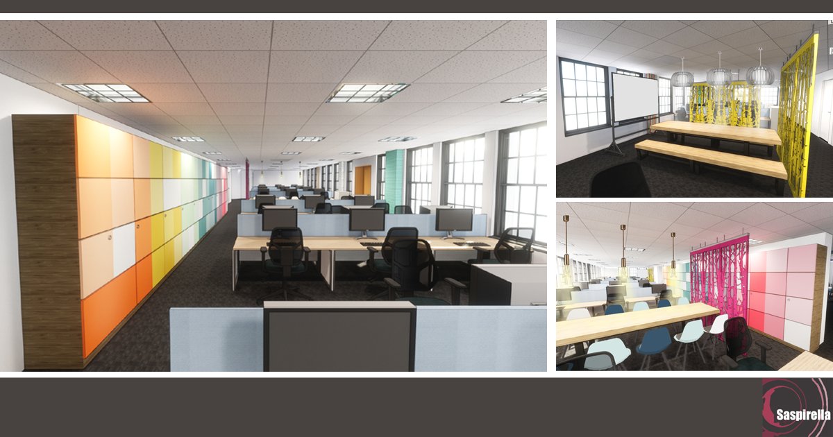 Saspirellaltd's tweet photo. Marvellous Mondays! Here's a few professional images from one of our colourful and exciting office projects we completed in May! P.S can you spot the Revit Visuals? #buzzispace #officerefurbishment #colourfulspaces https://t.co/iv0S8tjFhG