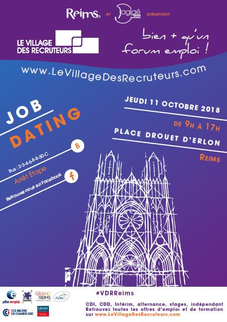 Agenda #Emploi en <a href="/regiongrandest/">Région Grand Est</a> au cœur de la <a href="/VilledeReims/">Ville de Reims</a>. Jeudi 11 octobre 2018 venez nombreux au <a href="/VDRecruteurs/">VillageDesRecruteurs</a> !
#emploi, #formation , création d'#entreprise venez échanger, partager et découvrir ! Une action #AvecPôleEmploi