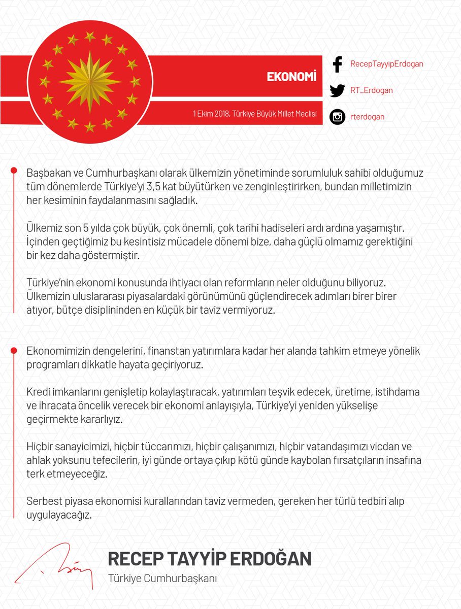 RTErdogan's tweet photo. Ekonomide, serbest piyasa kurallarından ve bütçe disiplininden asla taviz vermeden, ihtiyacımız olan reformları hayata geçirmeye devam edeceğiz. https://t.co/HrwDNuZOjz