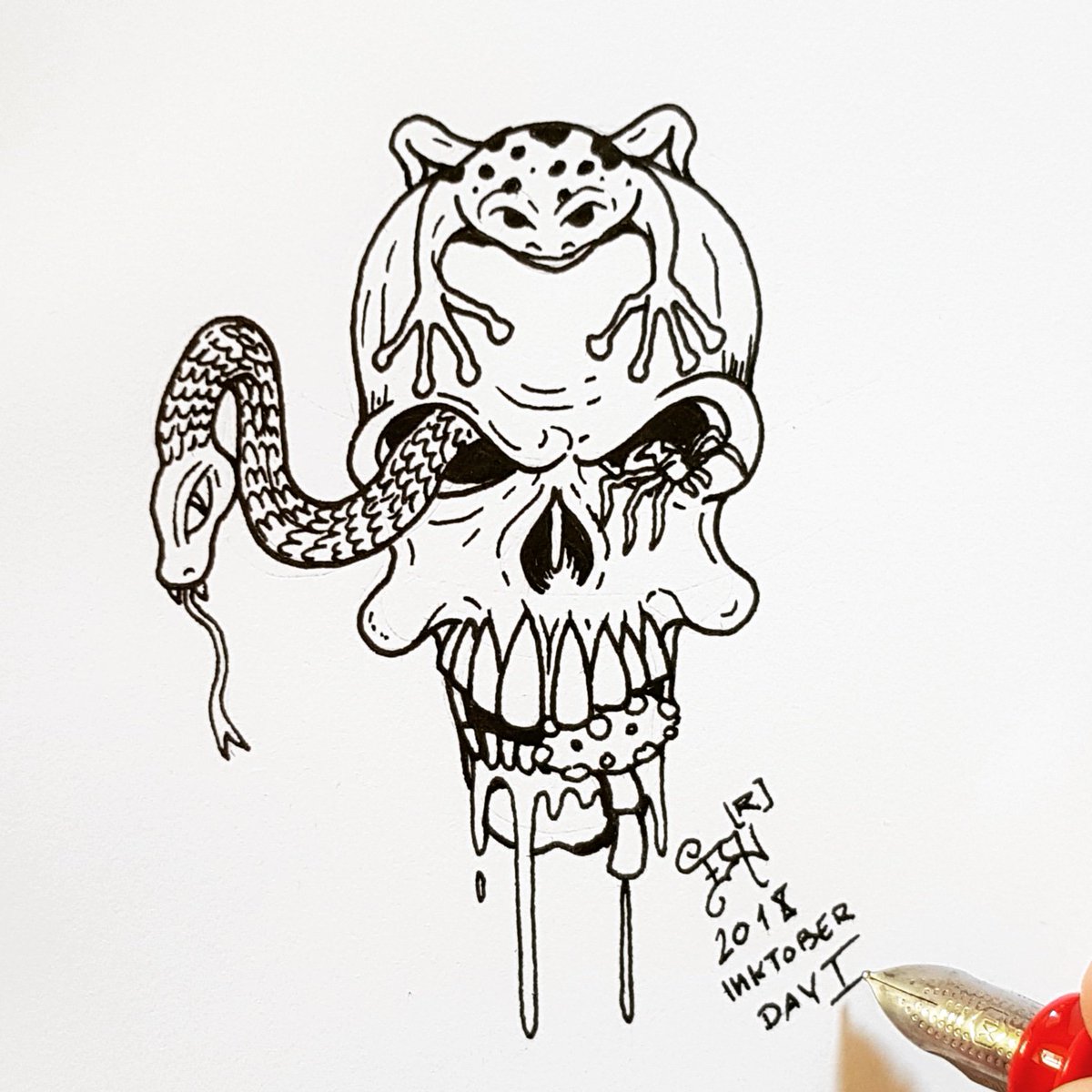 nikolas83gianni's tweet photo. #art #artist #ilustrator #designer #nikolass #nikolass83 #nikolass83gianni #inktober #inktober2018 #inktober2018day1 #inktober2018day1poisonous #ink #blackinkart #blackink #deviantart #penup #rotringcore #poisonous #skull #frog #spider #snake #mushroom #samsungnote8photography https://t.co/YOz5jFE1Lx