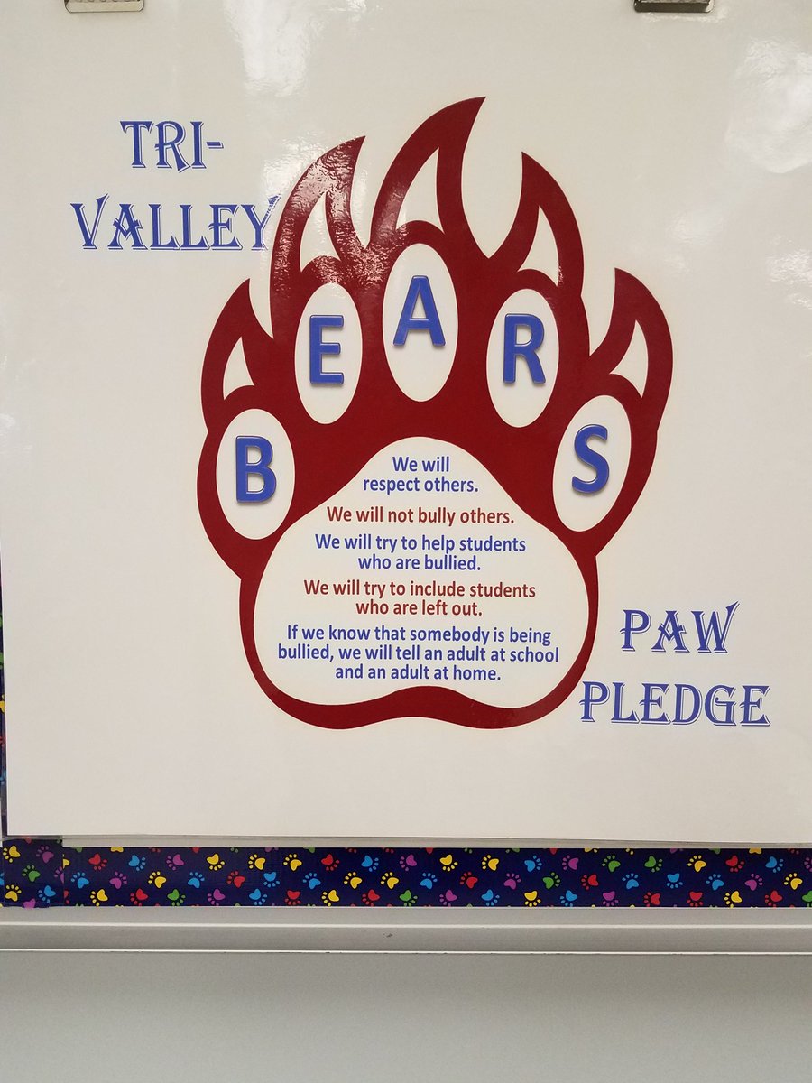 RustonJennifer's tweet photo. National Bully Prevention Month. Here at Tri Valley we pledge to stand up against bullying #inspiresuccesstogether #everyonematters #stopbullying https://t.co/02XZHUhLOO