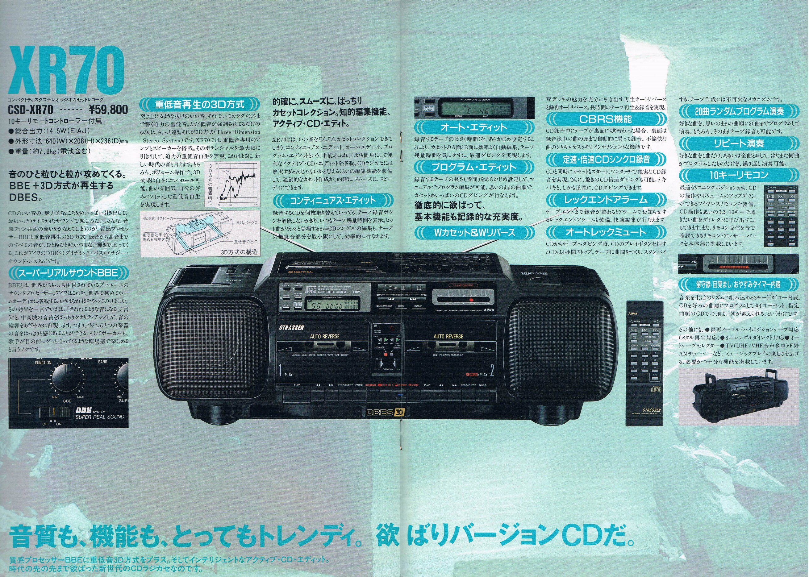 下記U72【純正志向】AIWA STRASSER CSD-SR70 CDラジカセ完動品