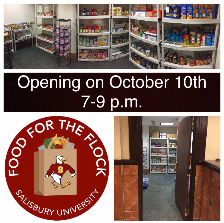FlockFood's tweet photo. NEW LOCATION! The SU Food Pantry is now going to be at the bottom floor of Commons right next to the bookstore! Our ribbon cutting ceremony is on Wednesday, October 10th at 1 p.m. Following this will be our first night of operation from 7-9 p.m. Just bring your gull-card! https://t.co/bNaewRFXQC