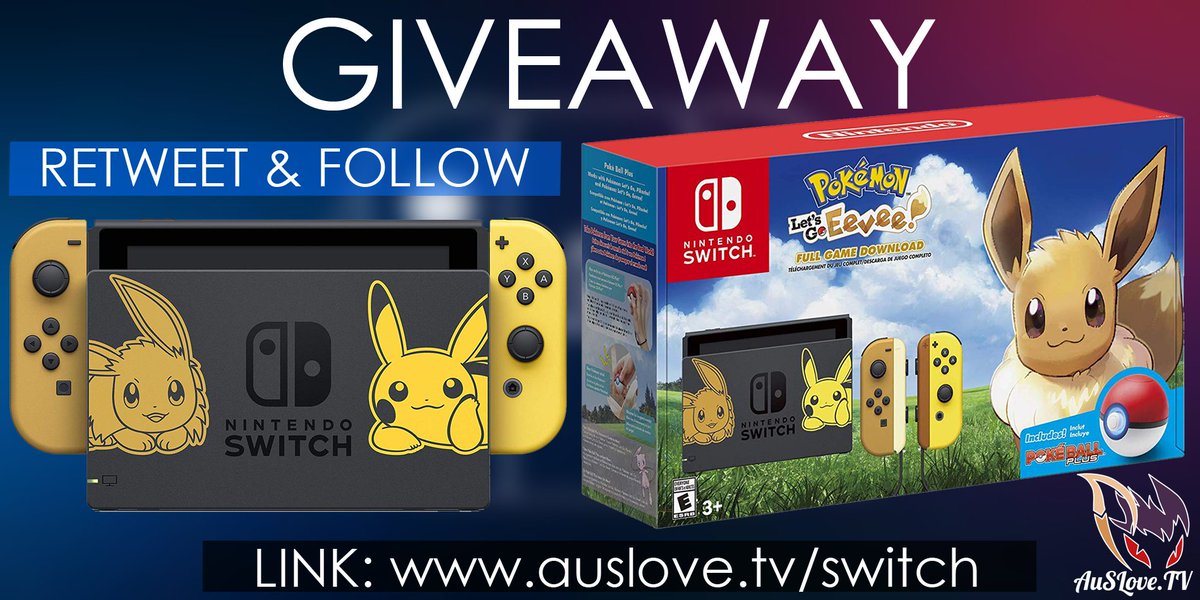 |￣￣￣￣￣￣￣￣￣￣￣￣| 
   Retweet To Win A Switch
EEVEE &amp; PIKACHU EDITION 
     Click The Link Below
         auslove.tv/switch/ 
|＿＿＿＿＿＿＿＿＿＿＿＿| 
            (\__/) ||
           (•ㅅ•) ||
           / 　 づ