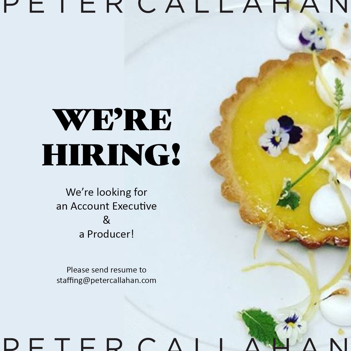 peter_callahan's tweet photo. Come join us! We are looking for hard-working, experienced, and inspired individuals to help continue our 30-year legacy of creating unforgettable events. Please send your resume and a cover letter to staffing@petercallahan.com https://t.co/yxtqZLWnKP