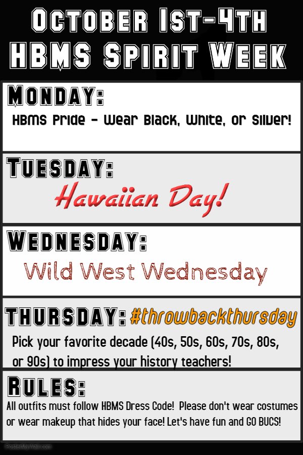 MarcouxSami's tweet photo. Don't forget that this week is #hbspiritweek2018! Let's have a little fun this short week and dress up! https://t.co/GiKDb8OVfI