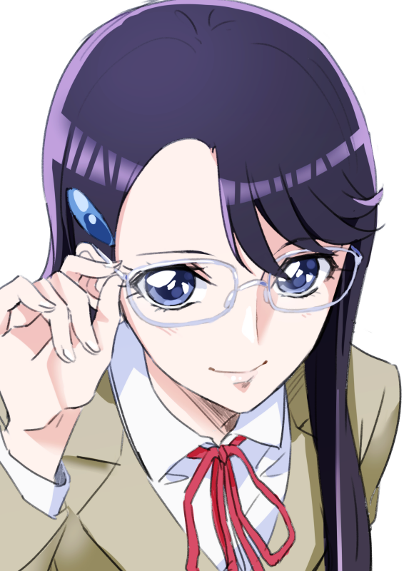 tsukikage yuri 1girl solo glasses long hair white background smile simple background  illustration images