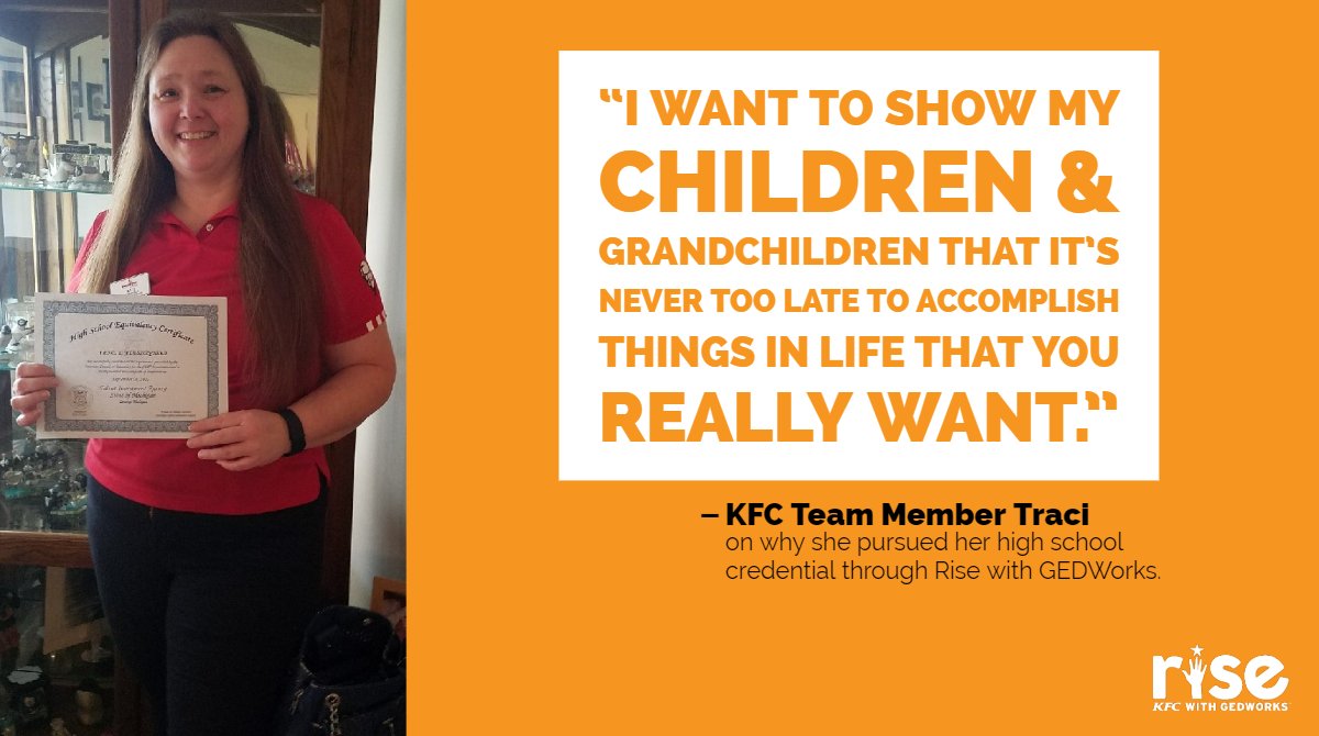 KFCfoundation's tweet photo. A dash of #MondayMotivation, courtesy of Traci!
#kfcfoundation #kfc #risewithgedworks #beyourbestself #gedworks #gedtesting #adulteducation #ged #yougogirl #goals #motivation @GEDTesting https://t.co/E1XpnVPtT2
