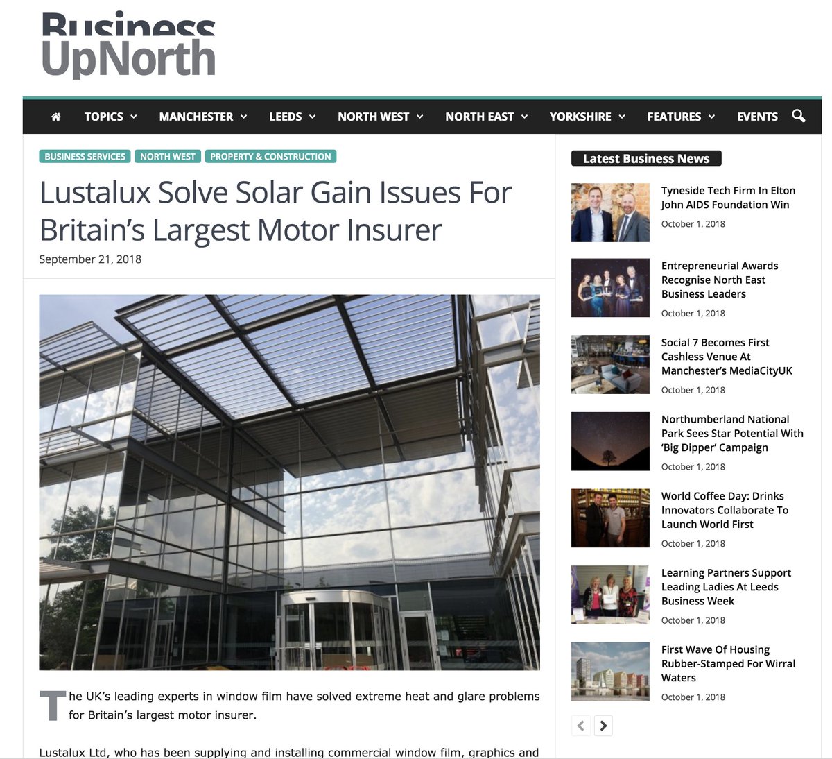 SolarGardEU's tweet image. Our #SolarGardPartner @lustalux_ltd in the news!
⭐⭐⭐⭐⭐

Lustalux Solve Solar Gain Issues For Britain’s Largest Motor Insurer

Read all about this great Solar Gard #SentinelPlus #Silver20 project: businessupnorth.co.uk/lustalux-solve…

Visit: lustalux.co.uk
