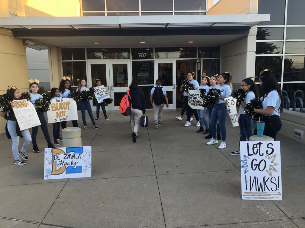MsMaschino's tweet photo. #DZcheer welcoming the students for our first day of Anti Bullying Week!! https://t.co/kor5DmNpCr