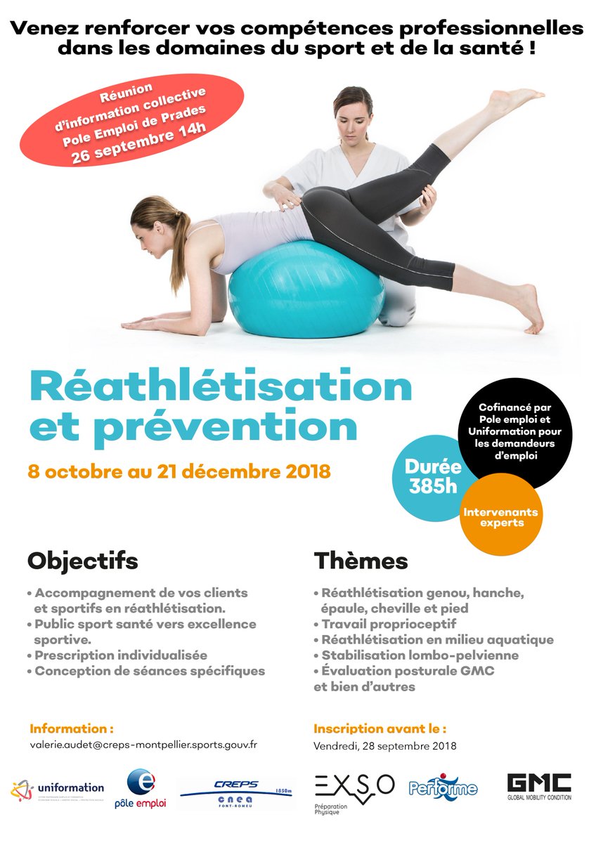 ProfessSport66's tweet photo. FORMATION : Réathlétisation et Prévention avec @creps_montp  du 8 octobre au 21 décembre 2018 https://t.co/znjBktRui0