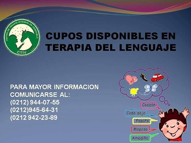 FundacionCTIV's tweet photo. Cupos disponible en Terapia del Lenguaje. Solicita tu cupo ya! Información 0212-9440755/ 0212 945-64-31/0212 942-23-89 #ctiv #terapia #lenguaje #informacion https://t.co/SiC3Ssxk3Y https://t.co/GWVOrU7mS0