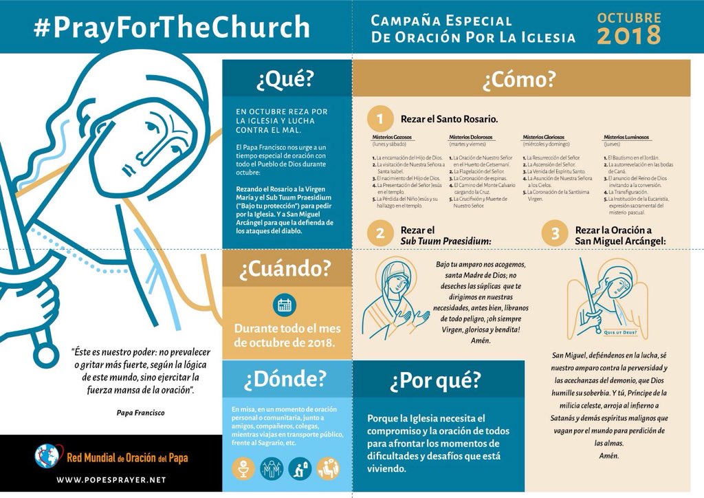 Nos unimos durante este mes de #octubre a las intenciones del Santo Padre mediante el rezo del #rosario. Oremos especialmente por la #Iglesia, tal y como nos pide el Papa Francisco. #PrayForTheChurch <a href="/apor_spain/">Apostolado Oracion</a>