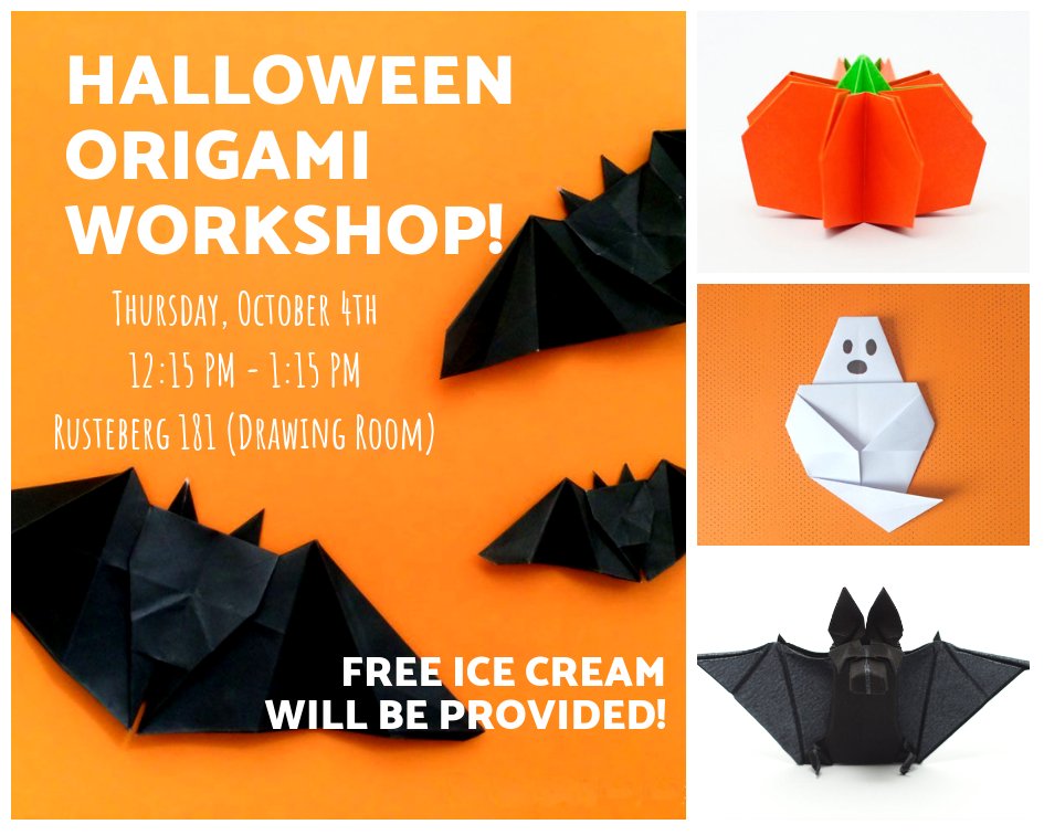 ArtBlend's tweet photo. Hey UTRGV students!! We are having a halloween themed origami workshop just in time for spooky season. Bring your friends for some free ice cream. Hope we see yall there. https://t.co/a1P9Sm1YVg