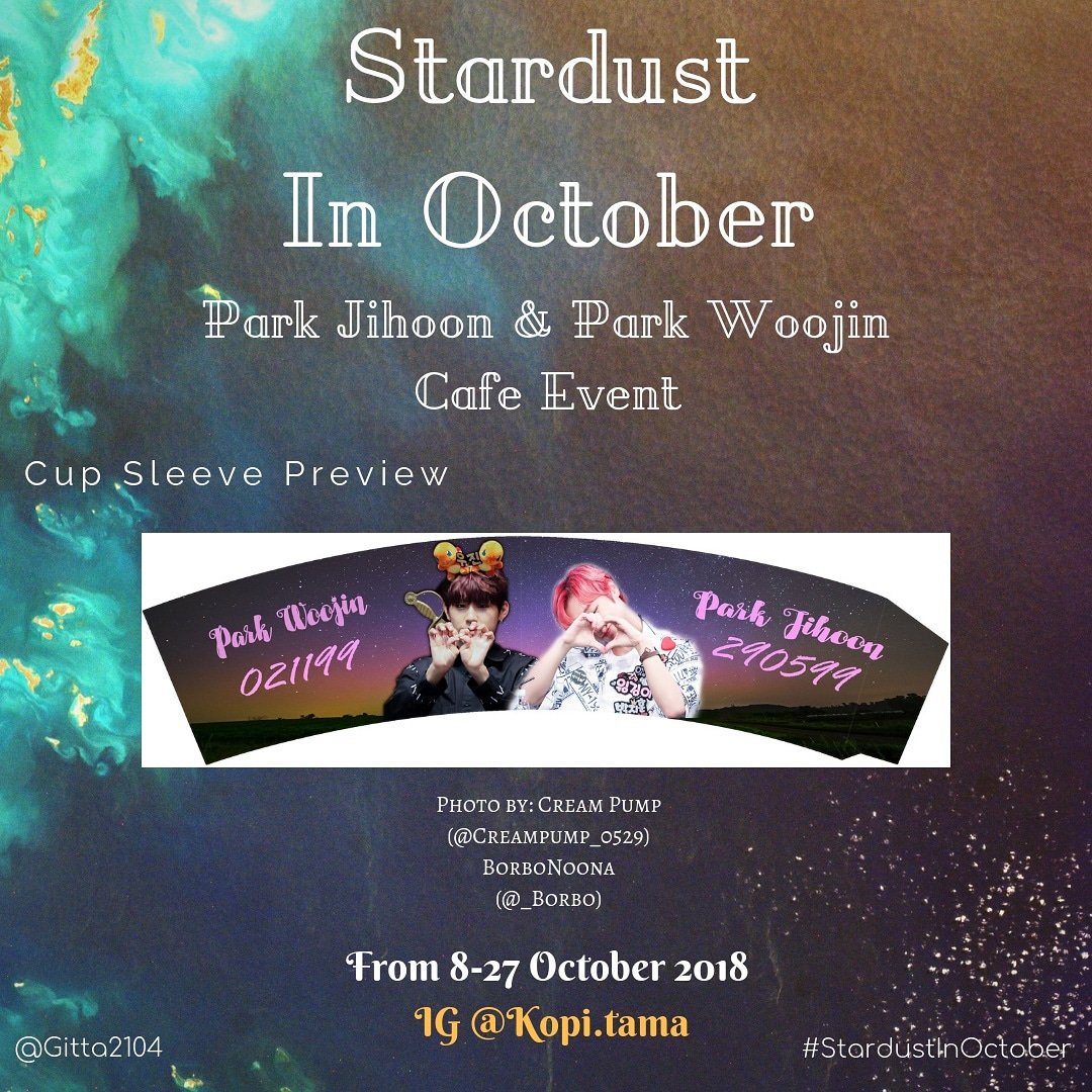 redpeony21's tweet photo. Stardust In October
Cupsleeve preview #1
Special thanks to CreamPump and BorboNoona #StardustInOctober #2parkcafeevent #워너원 https://t.co/UxcjMupzqM