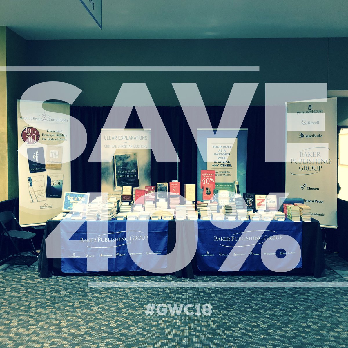 Direct2Church's tweet photo. Good morning #gwc18! Head over to the Baker Publishing Group booth today and tomorrow to save 40% on some incredible titles! https://t.co/SCE5tFfvR2