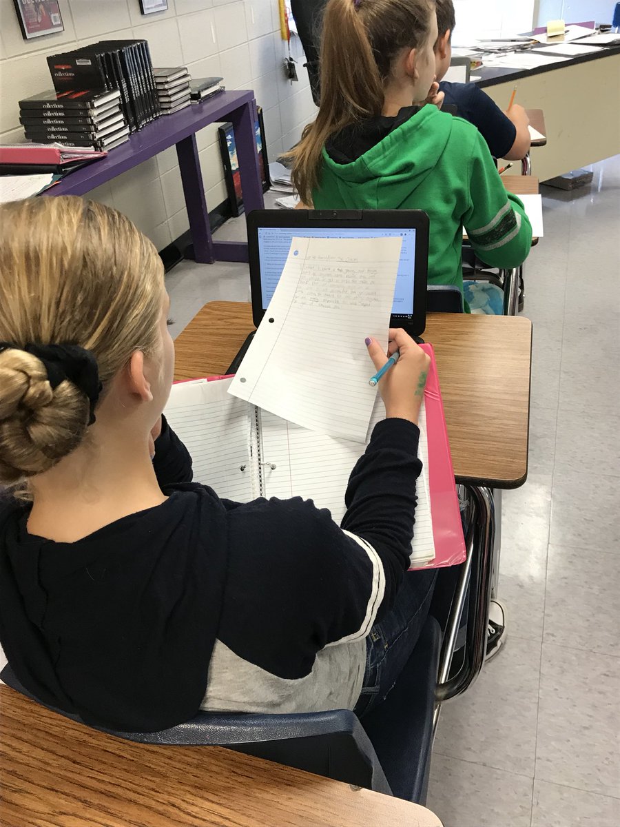 PrinJeffDuncan's tweet photo. Ss in Yarrow’s ELA-7 class @RCEMiddle work on a write around for questions about The Outsiders. Gives Ss the ability to respond to their peers with “What I think is..,” “And another idea is...,” or “To add to that..” #RCEela #TeamRCE #RCEmindset #outsiders https://t.co/2wIvf9mxYs