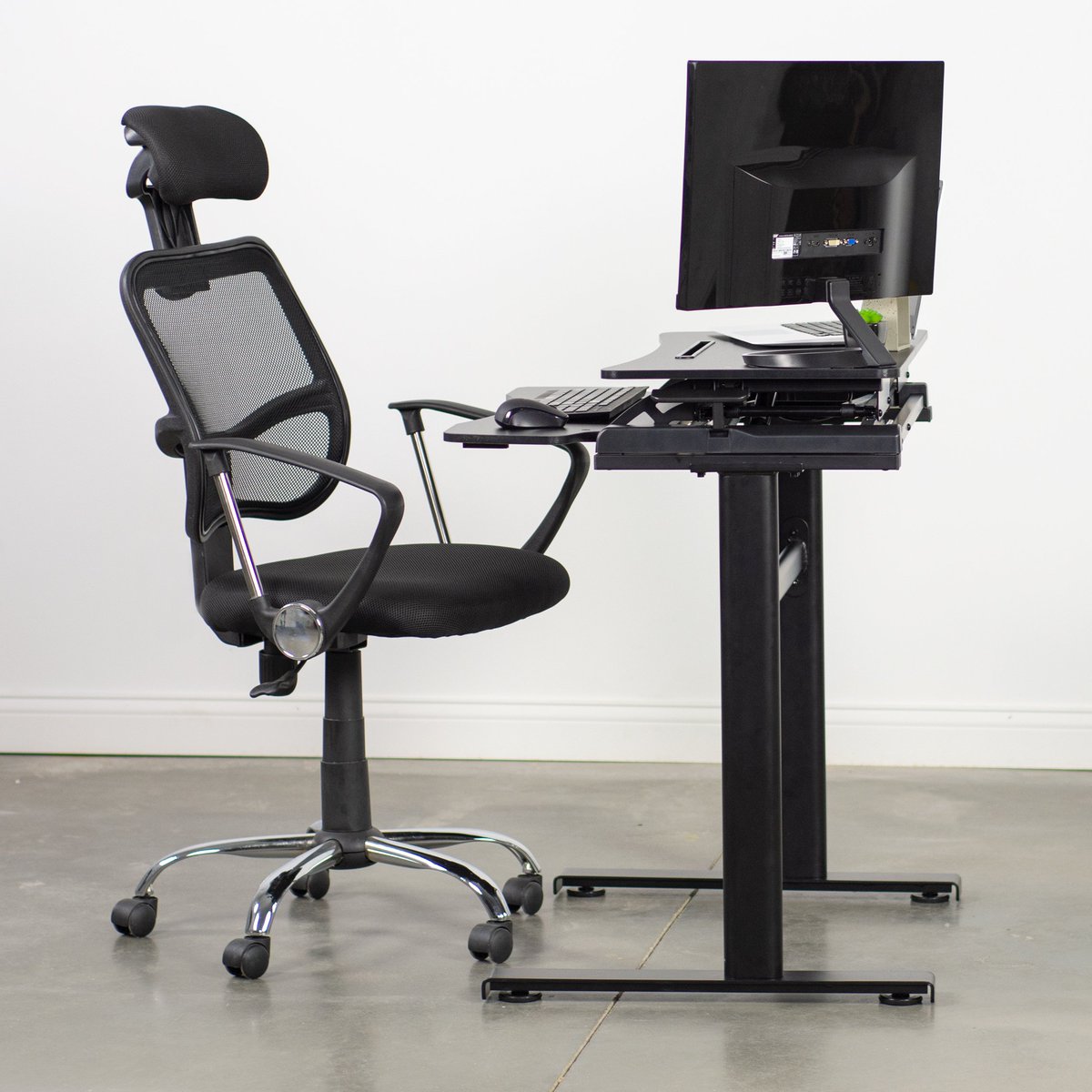 We’ve combined the ergonomic height adjustable desktop riser, DESK-V000K, with its compatible frame, DESK-LEGS1K, for the new Height Adjustable Desk Converter with Legs (DESK-KIT-1KK) from VIVO!