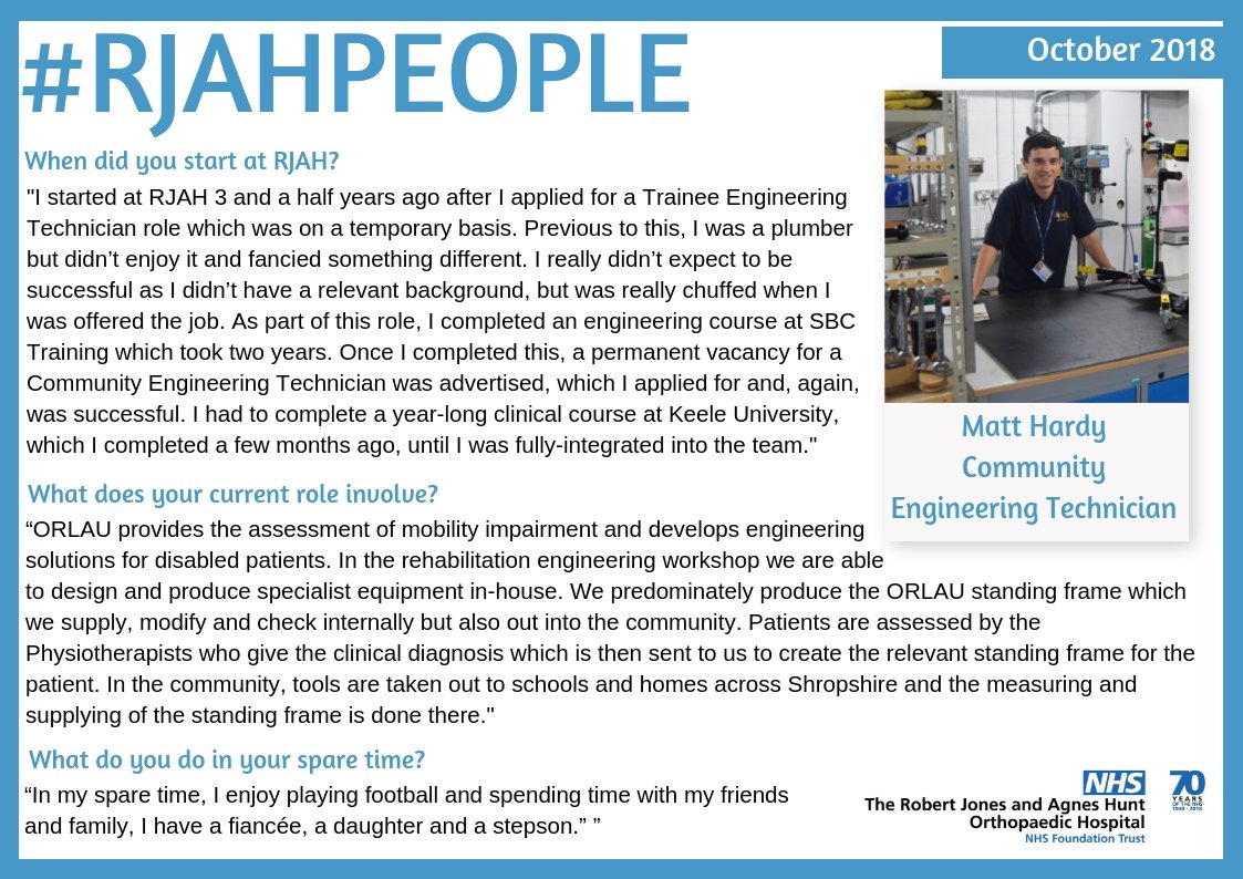 Our latest #RJAHPeople is here! 

This month we spoke to Matt Hardy who is a Community Engineering Technician over in <a href="/ORLAU_RJAH/">ORLAU</a> - you can read all about his job below 👇🏻