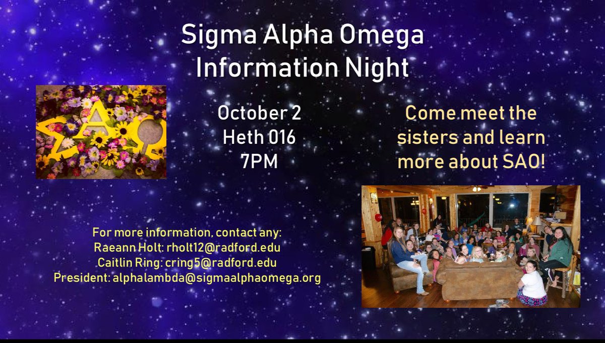 SAORadford's tweet photo. TOMORROW NIGHT!! We're all super excited to get to know more girls who would love join our sorority!!
Before Info Night, come on out to Bible Journaling next door!! https://t.co/GdzTA1mJOg