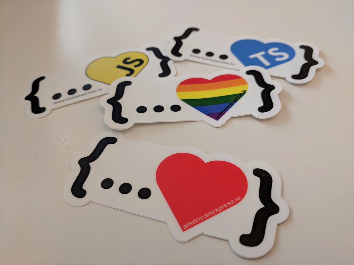 donavon's tweet photo. @swyx @typescriptlang @angular @reactjs @vuejs @Ry With that, it's probably a good time to announce this...
The #SpreadLove stickers were a huge hit at @ReactRally and now the family is growing with #SpreadPride and Spread your Love for #TypeScript and #JavaScript. I'll be at #ReactConf in Vegas with plenty on hand.
#AmexTech https://t.co/7h4QbYWdEz