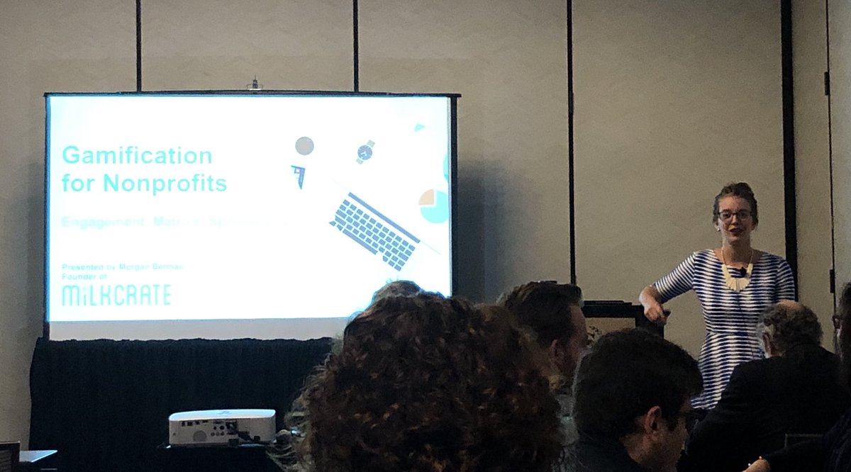 Gamification for Nonprofits at #TechForward2018.    @morganberman sharing how-to from <a href="/AppsByMilkCrate/">MilkCrate</a>