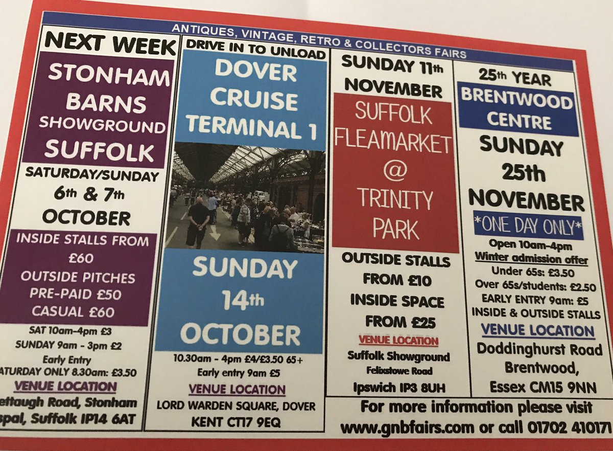 This weekend @StonhamBarnsLV #Suffolk followed by three other fab venues #dovercruiseterminal #Kent #TrinityPark #Ipswich & @BrentwoodCentre #Antiques #Vintage #Retro #Collectables