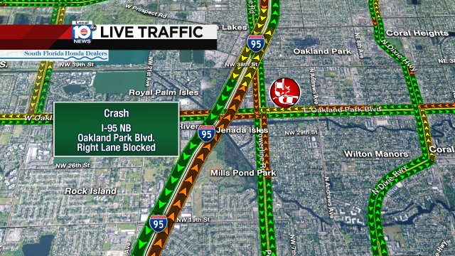 CRASH: I-95 NB & Oakland Park Blvd. A right lane is blocked. #TRAFFIC https://t.co/vIxNvo0AUo