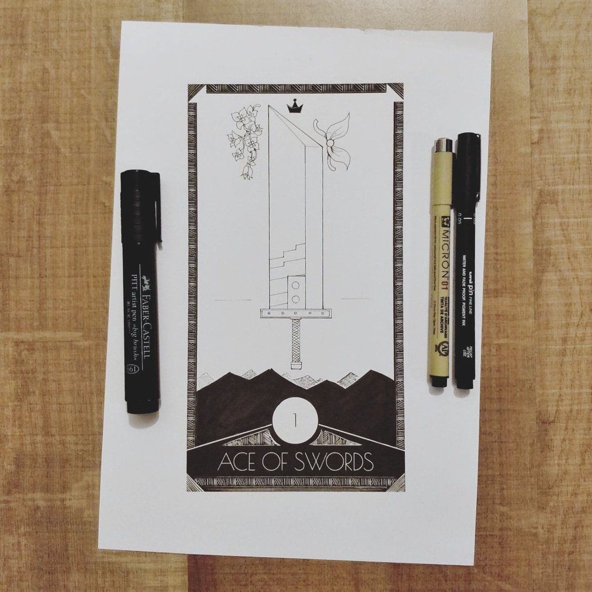 abrutim's tweet photo. INKTOBER 1 - Ace of Swords #inktober2018
#inktoberynov #tarotcards #tarot #cards #drawings #ink #tmbink #finalfantasy7 #ffvii #aeris #catsith #bustersword #sword #cloud #micron #unipin #fabercastell https://t.co/TQnRWEWTef