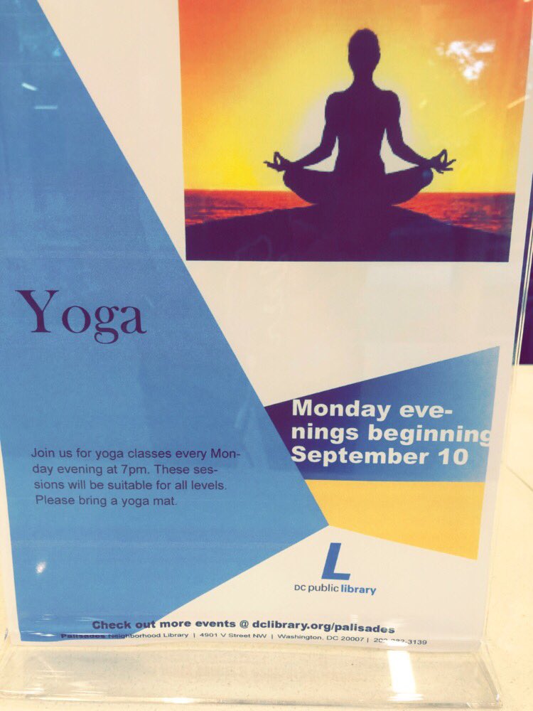 MtPLibFriends's tweet photo. Free community Yoga tonight at the Palisades library! What are some other branches in the city that have #communityyoga let us know your favorites. Carol at the Mt. Pleasant branch on Saturday’s is one of our favorites! #yoga #yogaeverydamnday #yogadc https://t.co/st00GMf7t2