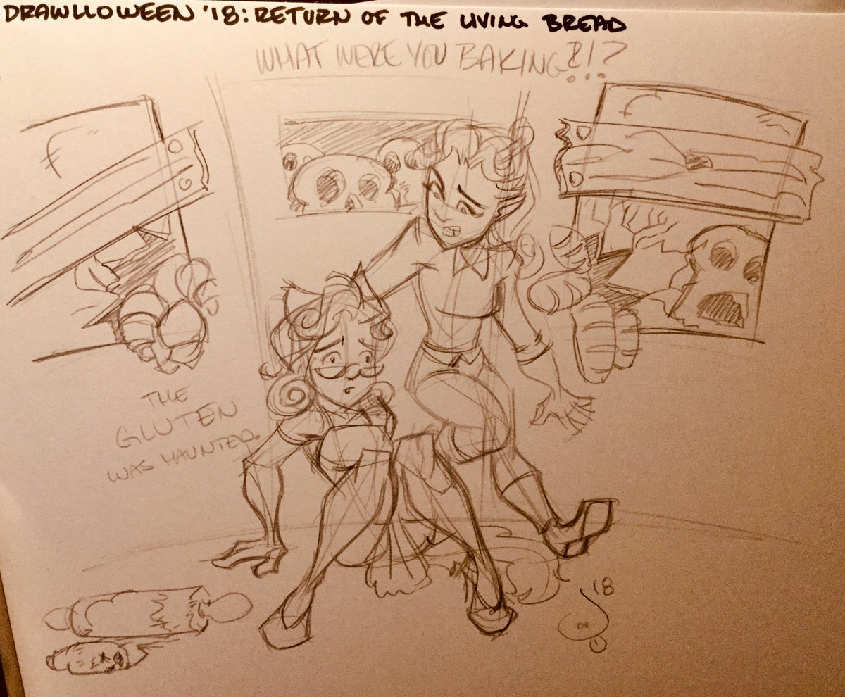 JMillerLSAZ's tweet photo. Drawlloween 2018: Return of the Living Bread featuring Grumpy Werewife Wendy and Vampire Zoe. Baking shenanigans gone wrong. #drawlloween2018 #grumpywerewife #cutievampire #undeadbread #horrorcomedy https://t.co/YNUN6IoCiV