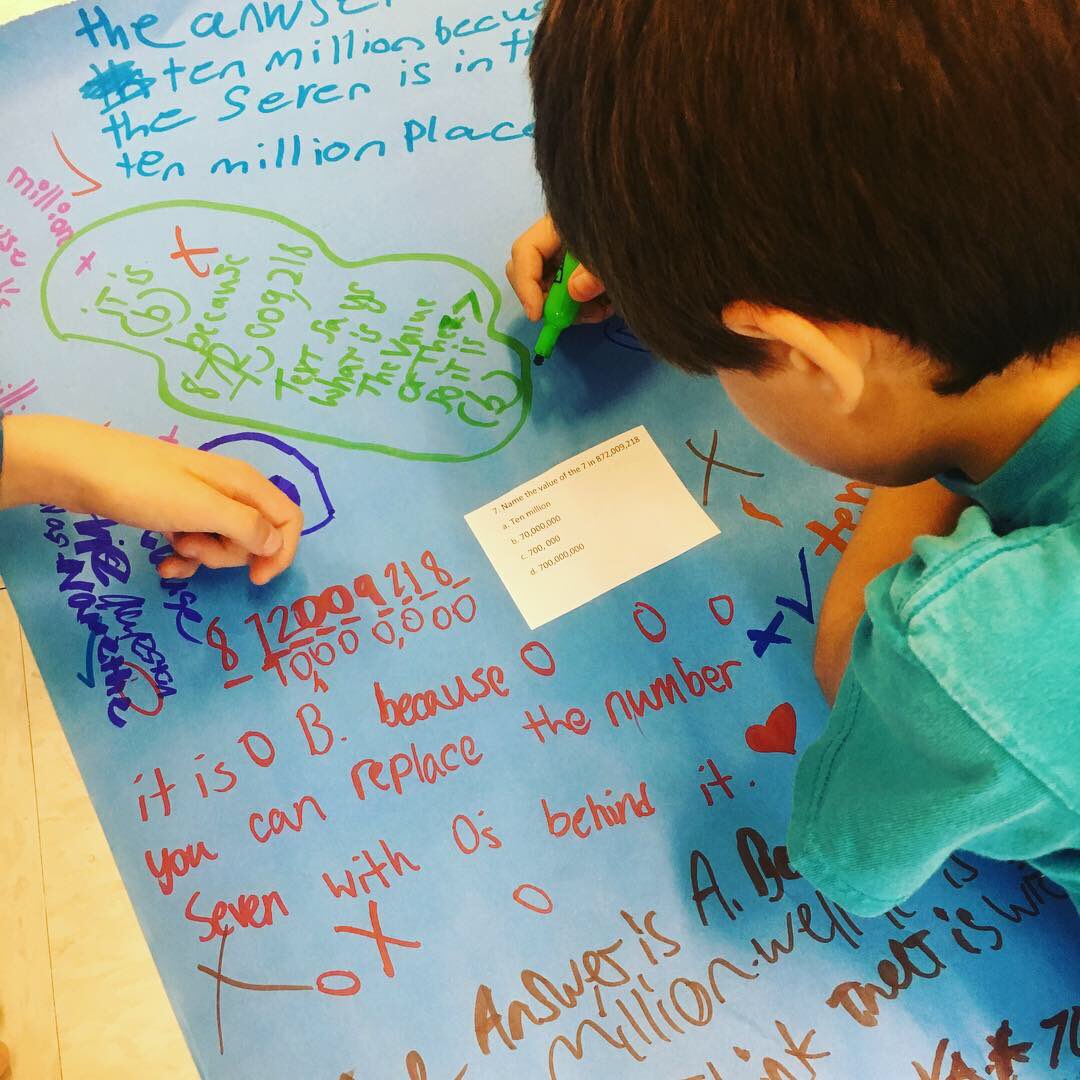 Fearlessly4th's tweet photo. My @NES_bcsd 4th graders blew me away today! Their collaboration during our math activity was authentic and meaningful. They gave an answer, showed evidence, and then reviewed their peers’ answers to leave comments! https://t.co/rEdYW7qY8o