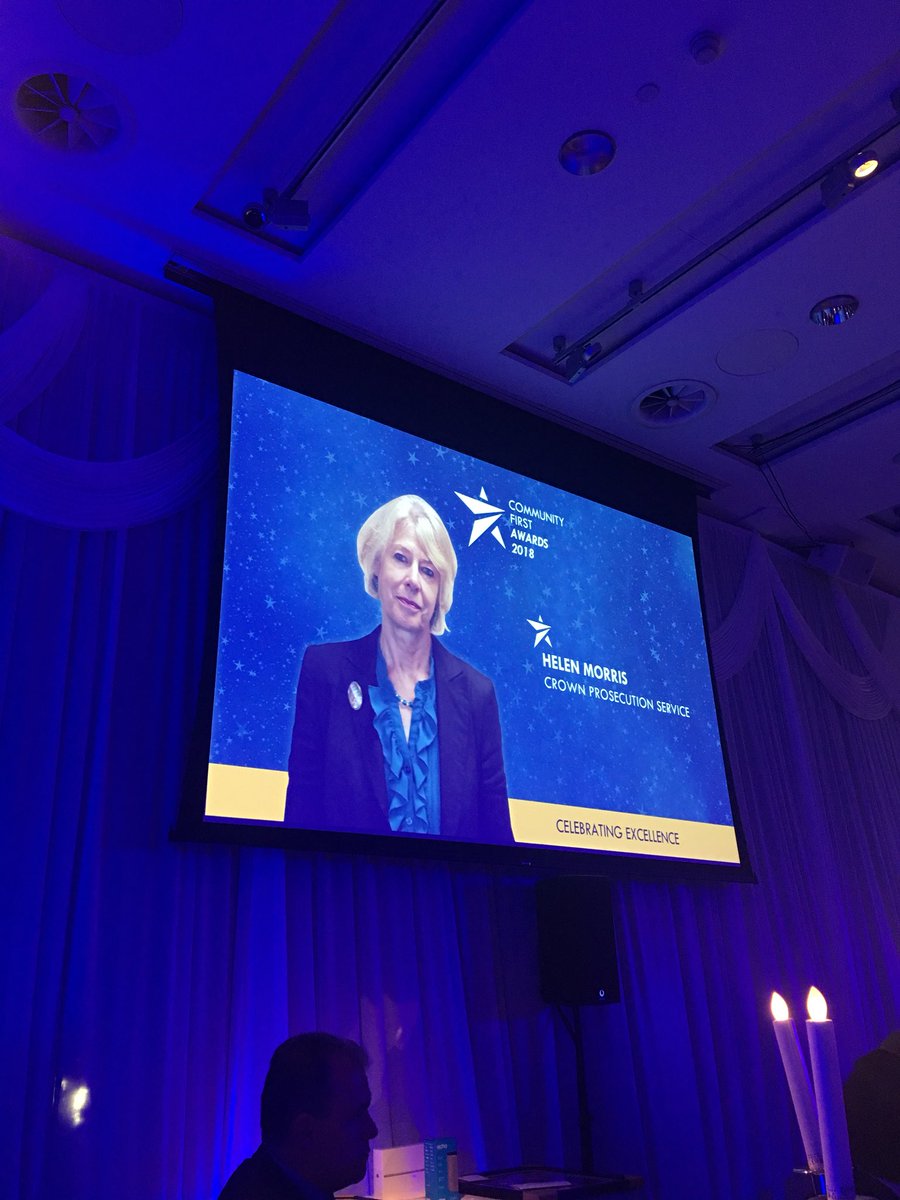 ElaineWITV's tweet photo. Helen Morris - retired Senior  Crown Prosecutor wins Merseyside’s Community First Recognition Award - she played lead role in Rhys Jones &amp; Shafilea Ahmed successful prosecutions. Her musical introduction - The Clash ‘I fought the law &amp; the law won’. Brilliant #CFA2018 https://t.co/TiYpDV0R79