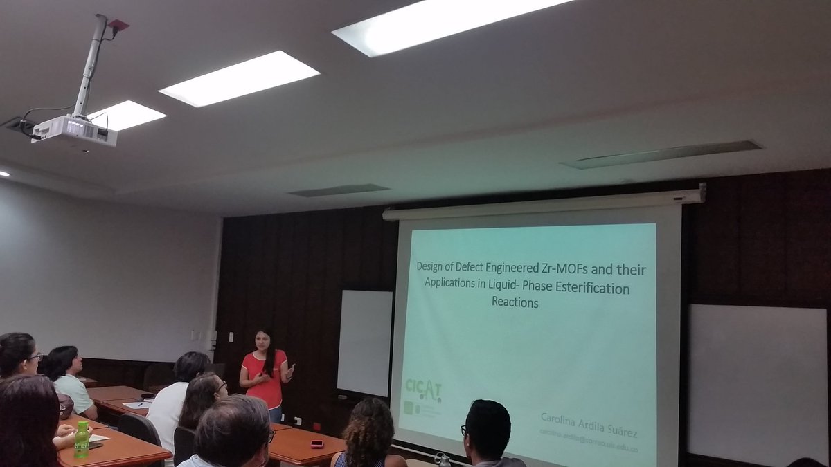 CICATUIS's tweet photo. #CICATSeminars-2018 #PhDStudent #C.-Ardila #Miniseminar Defect Engineering of #MOFs for catalytic purposes. @MOF_papers #ComunidadUIS @AIChE_UIS @FifquiUIS @cienciasco @FCienciasUIS https://t.co/PAhkziyELK