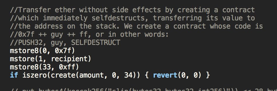 MartinLundfall's tweet photo. Safely transfer ether from a contract without side effects with this one weird trick! https://t.co/EvFmhVSX8B