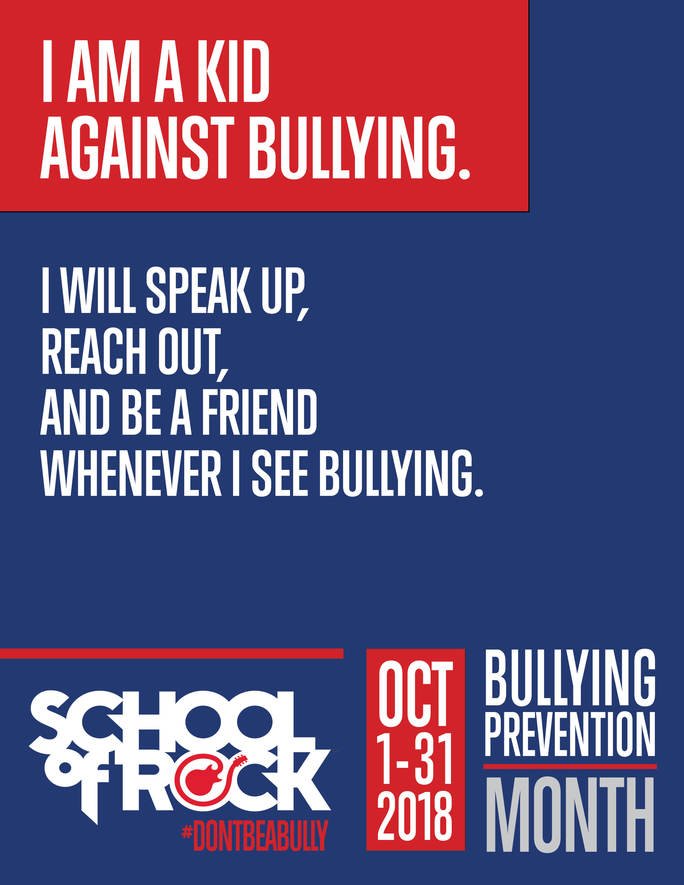 SchoolofRockOP's tweet photo. Join us in solidarity to stop bullying and cyberbullying! Make it the day that bullying prevention is heard around the world!  Encourage everyone in your schools and community to wear a blue shirts and post pictures all over social media. Change the Culture! #dontbeabully #love https://t.co/rPMSyEltfs