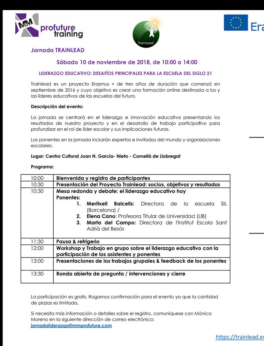 mmprofuture's tweet photo. El liderazgo educativo: desafíos principales para la escuela del siglo XXI. Jornada en Barcelona #trainlead @Train_LeadEU #ErasmusPlus #liderazgo #learningbydoing #yourgrowthourchallenge @EUErasmusPlus @ErasmusPlusProj @Erasmus_Project https://t.co/iDHxjtvXh1