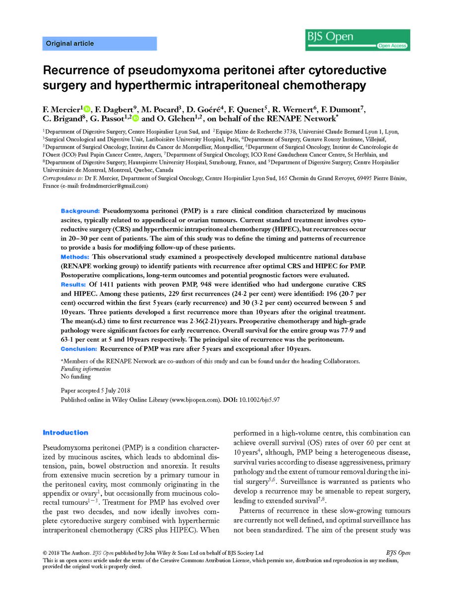 AssocAmarape's tweet photo. ➡️Etude très intéressante présentée au #PSOGI2018 #RENAPE #Mercier #Dagbert #Pocard #Goéré #Quenet #Wernert #Dumont #Brigand #Passot #Glehen Recurrence of pseudomyxoma peritonei after cytoreductive surgery and hyperthermic intraperitoneal chemotherapy
https://t.co/sdb6Dwd5Ce https://t.co/R0gkkfoQF3