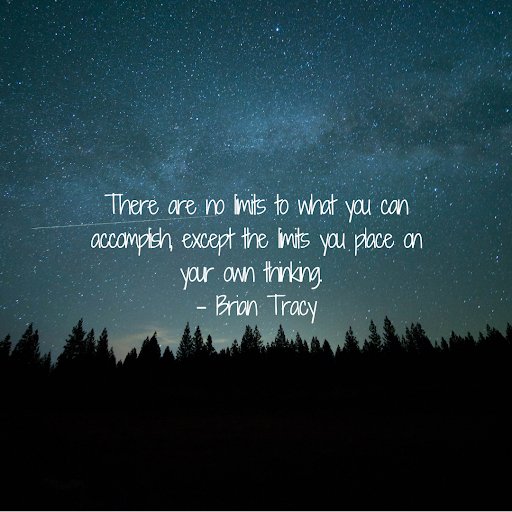 There are no limits to what you can accomplish, except the limits you place on your own thinking. - Brian Tracy