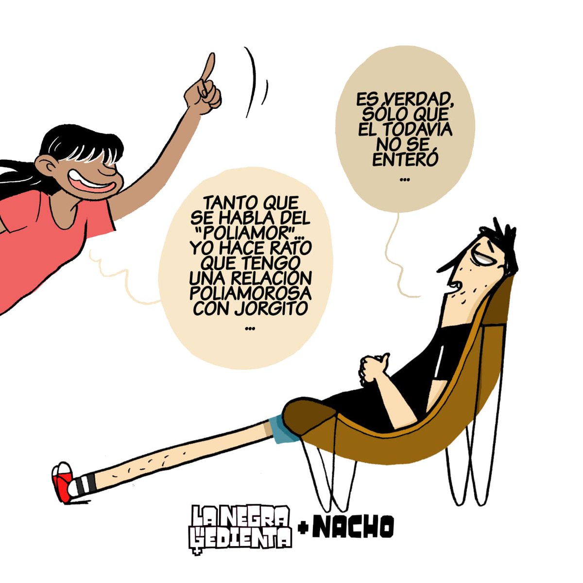 lanegragedienta's tweet photo. Vieron que ahora se habla de #poliamor en todos lados... Bueno, #Nacho y la Negra no querían quedarse atrás. 
💬 Contame que opinás acerca de las relaciones poliamorosas.
#poligarche #tecabejorgito #lanegragedienta #majox #chongos #parejas #chistes #humorgrafico #negraGedienta https://t.co/WYLXJFfeoT