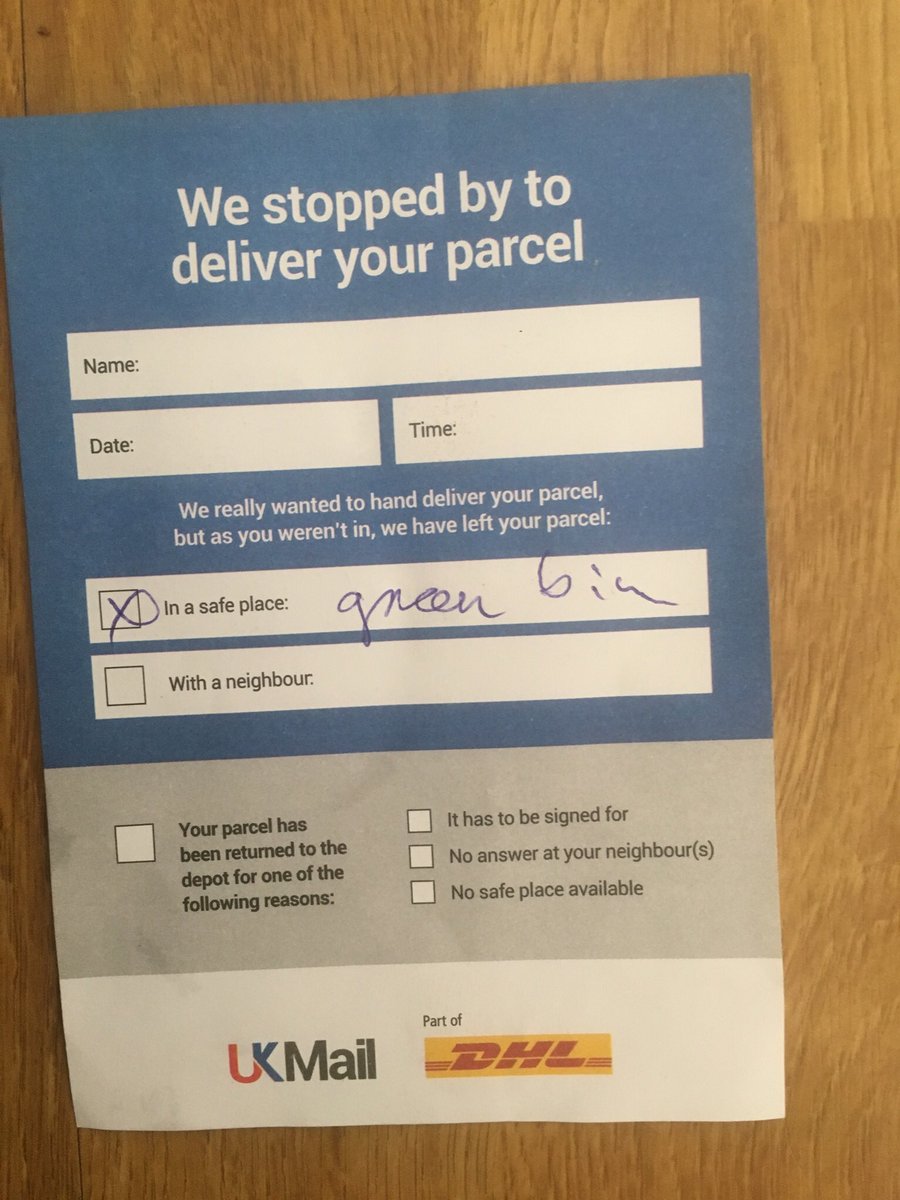 @officialUKMail this was not a safe place- the bin has been emptied and I have no way of contacting you because the number on this calling card isn’t recognised please contact me to advise what next #complaint #dhlgroup @dhlexpressuk