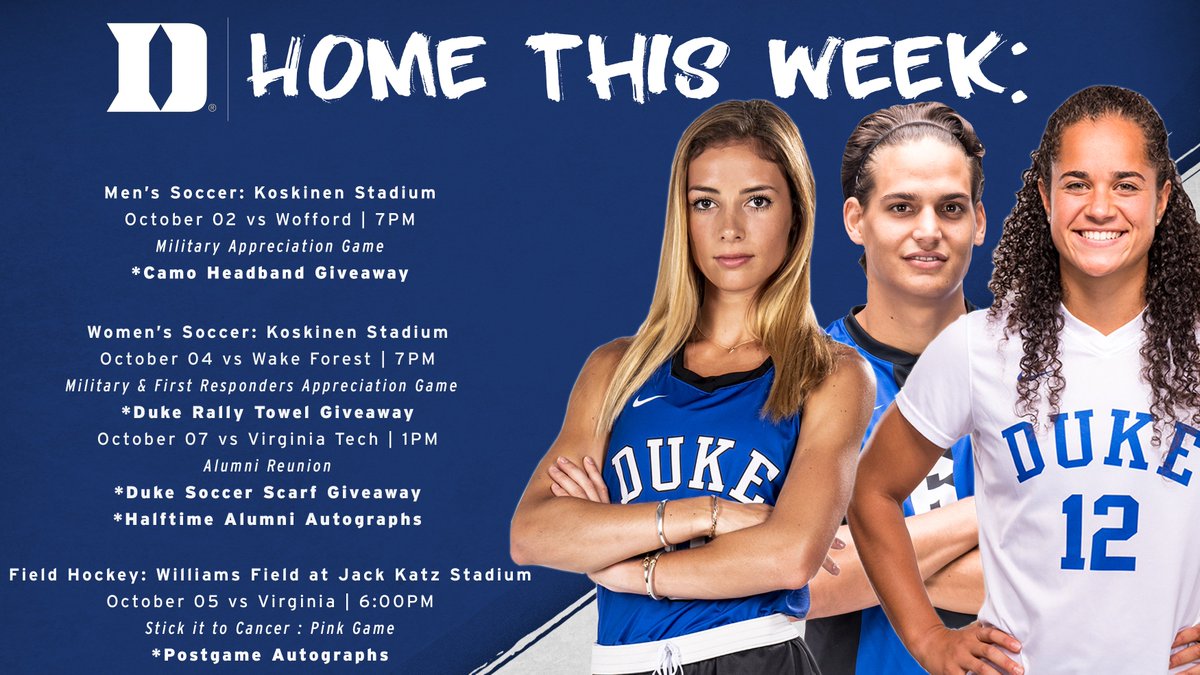 DukeMKTG's tweet photo. Some of your favorite 🔵😈 back at home this week. Check out what we have going on ⤵️

WEAR BLUE &amp; GO DUKE! 

#GoDuke https://t.co/hfTUvAUA6b