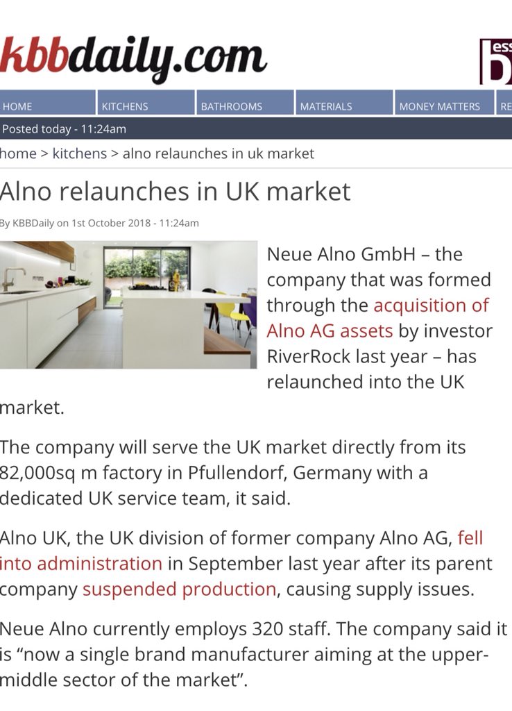 Thanks @kbbdaily for featuring the relaunch of #Alno! #kitchendesign #contemporarykitchens